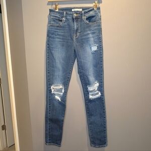 Levi's 721 High Rise Distressed Skinny Jeans Medium Blue Size 26